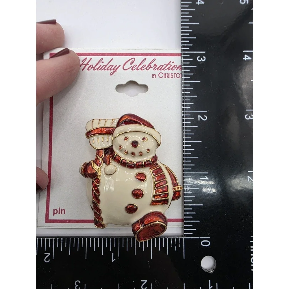 Christopher Radko Enamel Snowman Brooch Pin Xmas Holiday New Old‎ Stock
